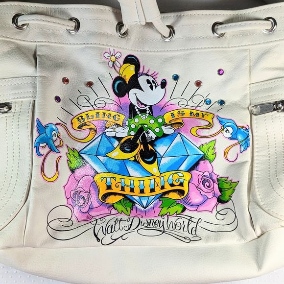 Disney World Minnie Mouse Tattoo Shoulder Bag Drawstring Vintage - Picture 6 of 8